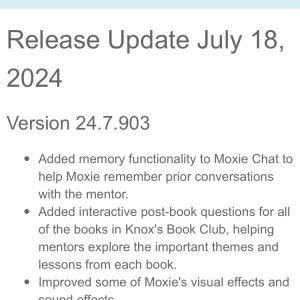 Moxie robot software update July 2024