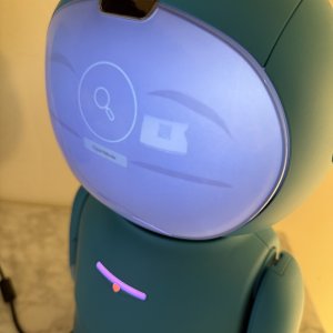 Moxie displaying magnifying glass in response to OpenMoxie QR code.