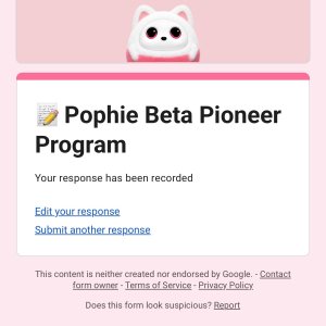 Pophie beta testing application.