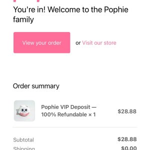 Pophie preorder discount confirmation