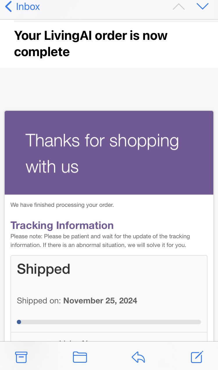 Aibi pocket pet shipping notification