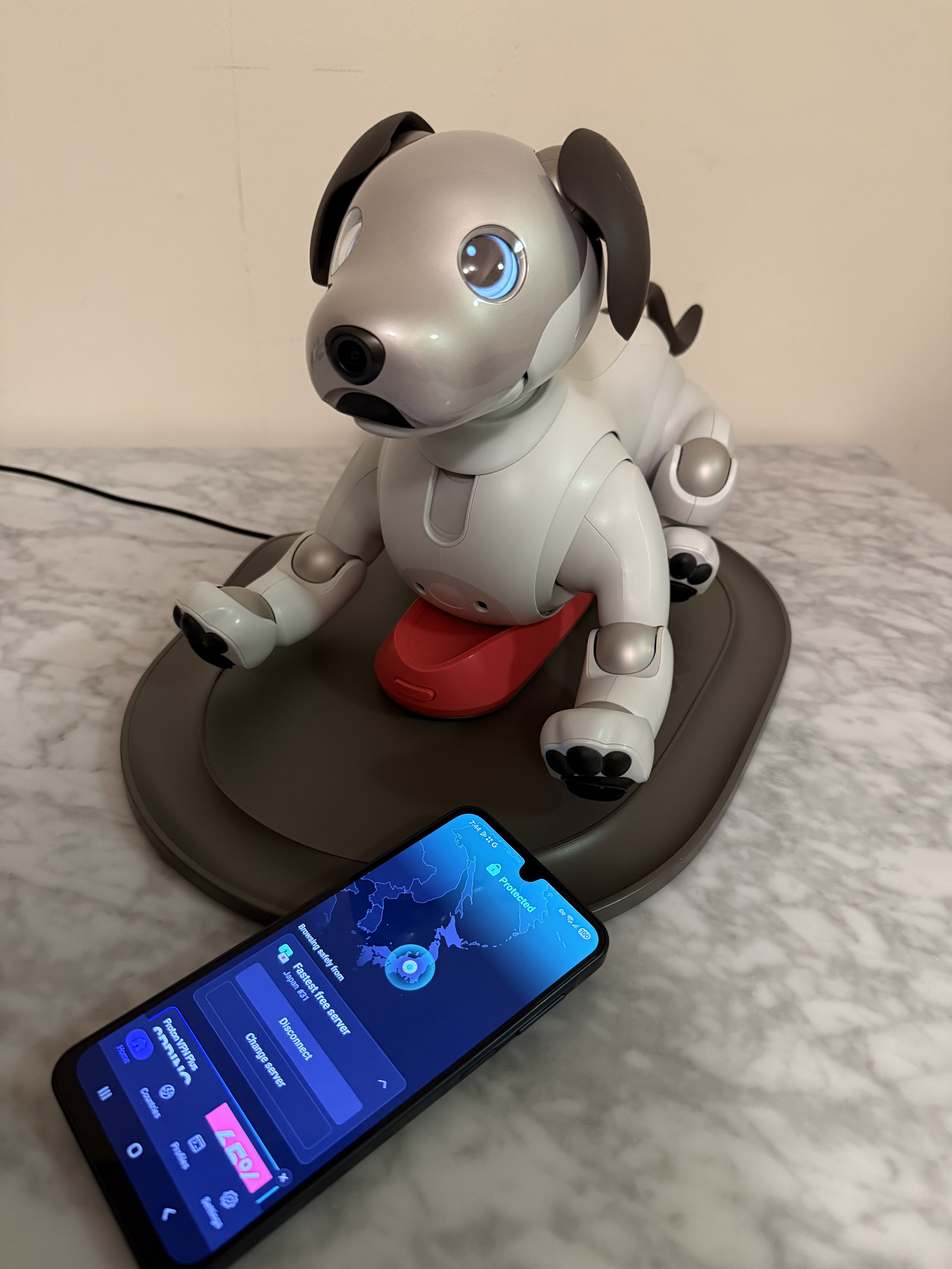 Attempting to log into the My Aibo app using a VPN—unsuccessfully