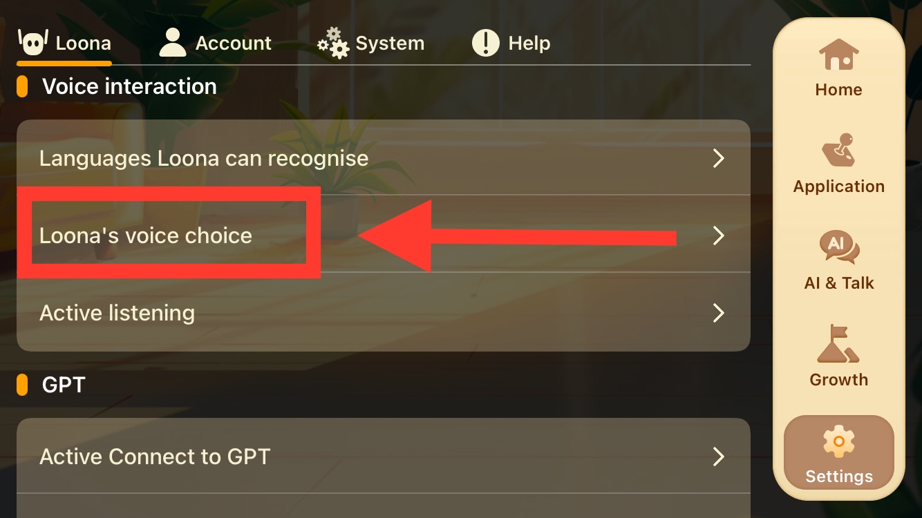 Changing Loona’s Voice in the Hello Loona app
