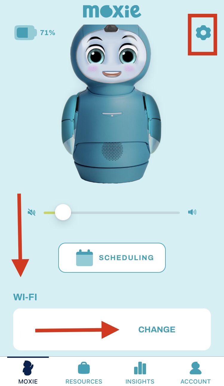 Changing Moxie’s Wifi settings in the Moxie app