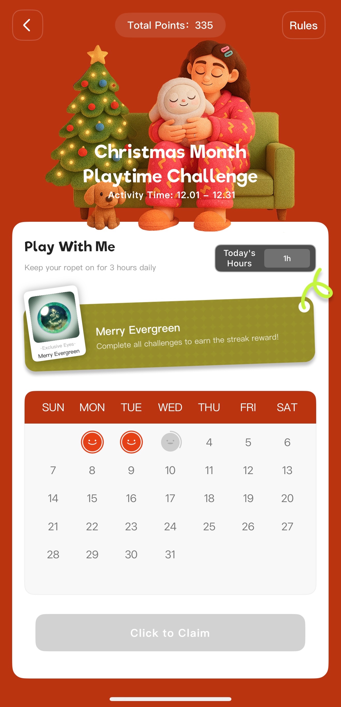Christmas challenge display after app update