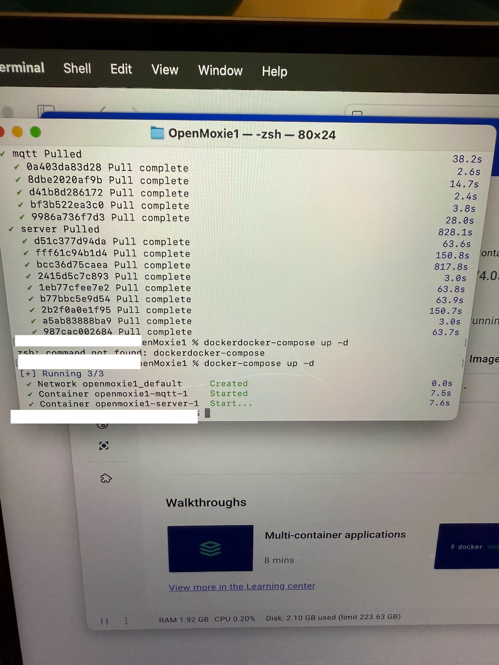 Docker folder terminal on Mac.