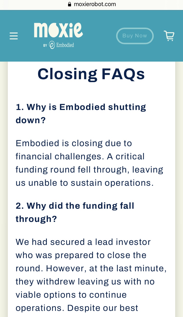 Embodied Inc shutdown