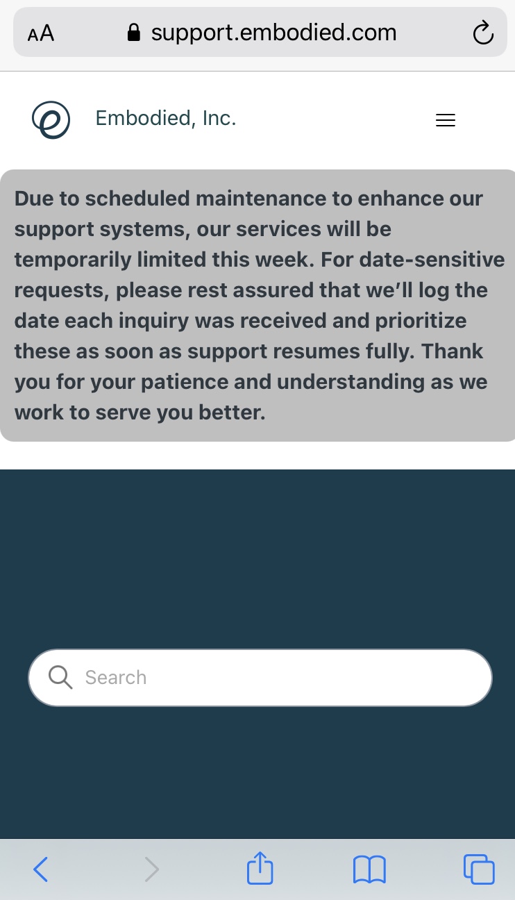 Embodied Support Maintenance Notice