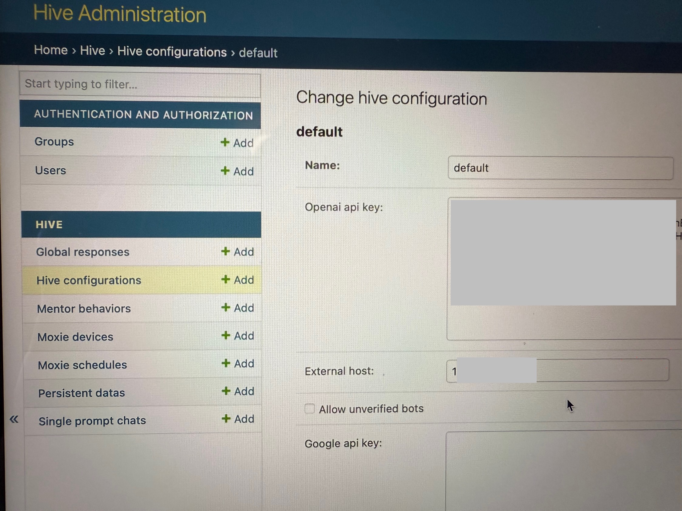 Enter IP address in box beside External Host