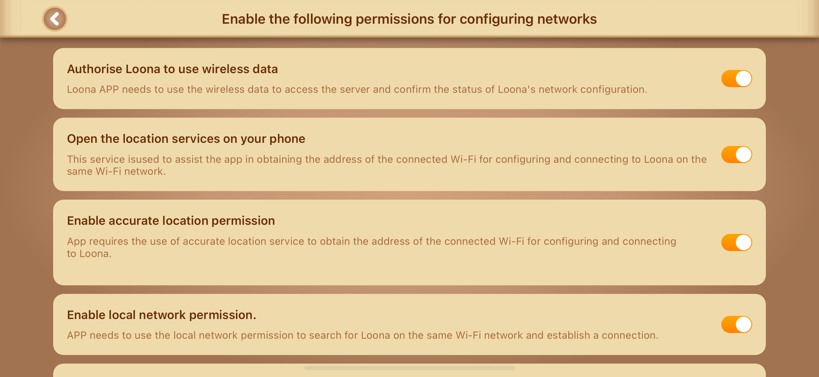 Hello Loona app: Authorise Loona to use wireless data