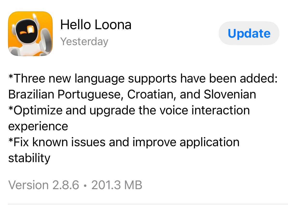 Hello Loona app update March 2026