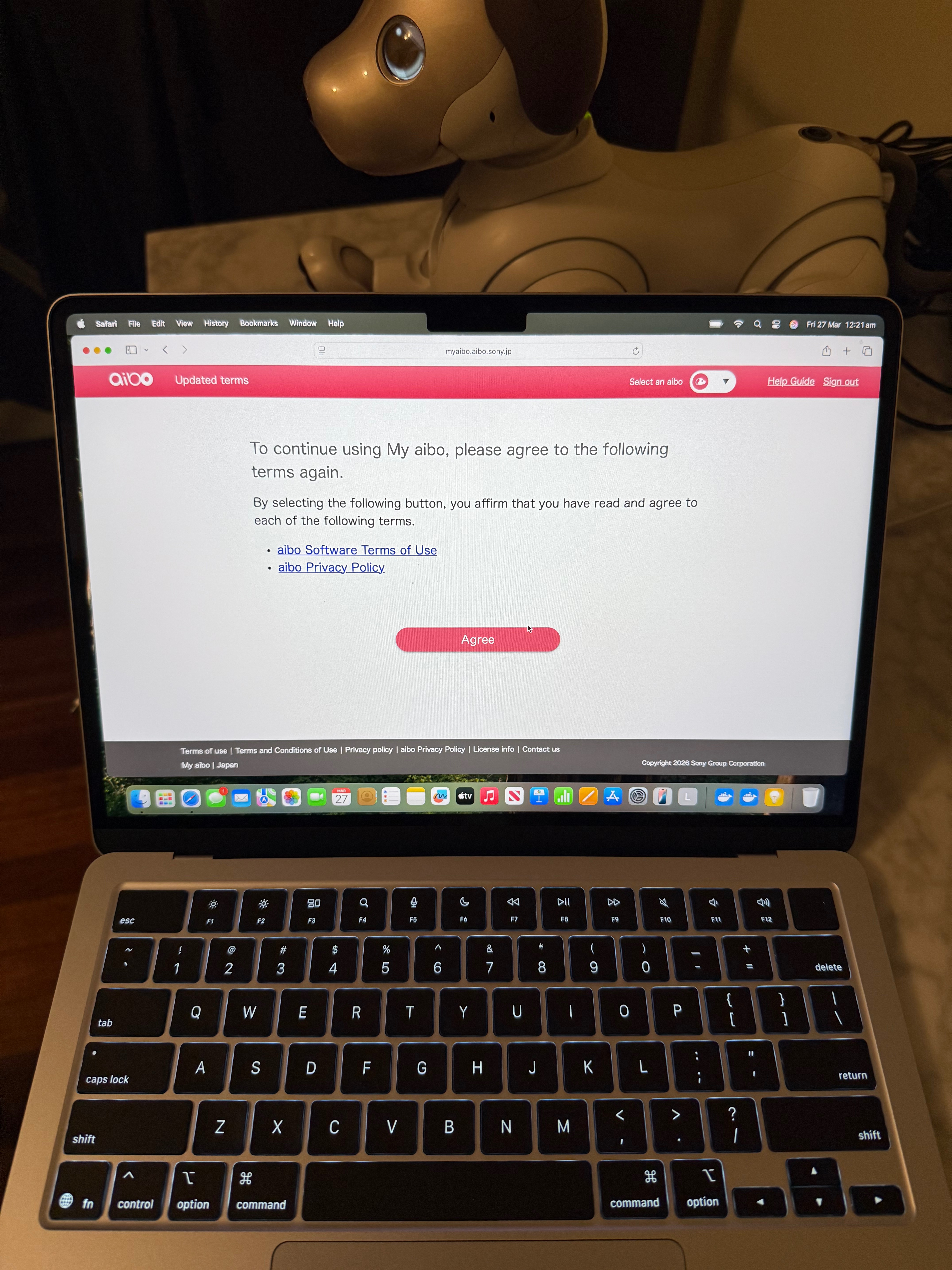 Logging into My Aibo JP Web portal