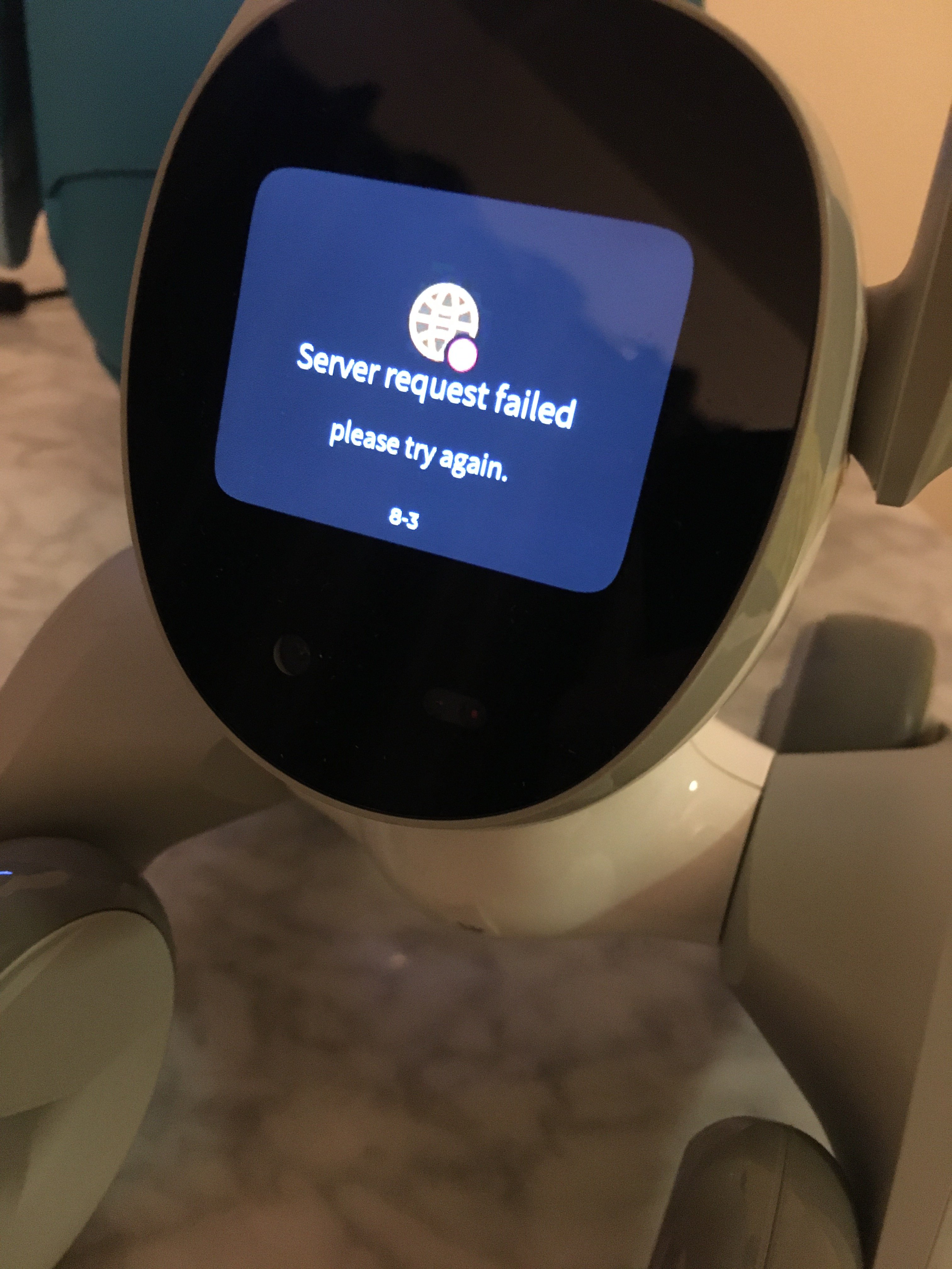 Loona robot giving Server request failed please try again. 8-3 when trying to access ChatGPT