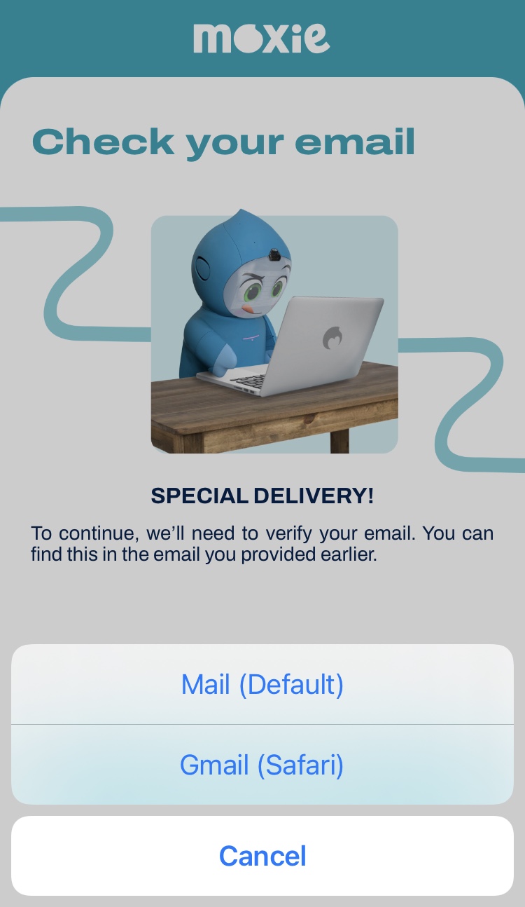 Moxie app email verification code