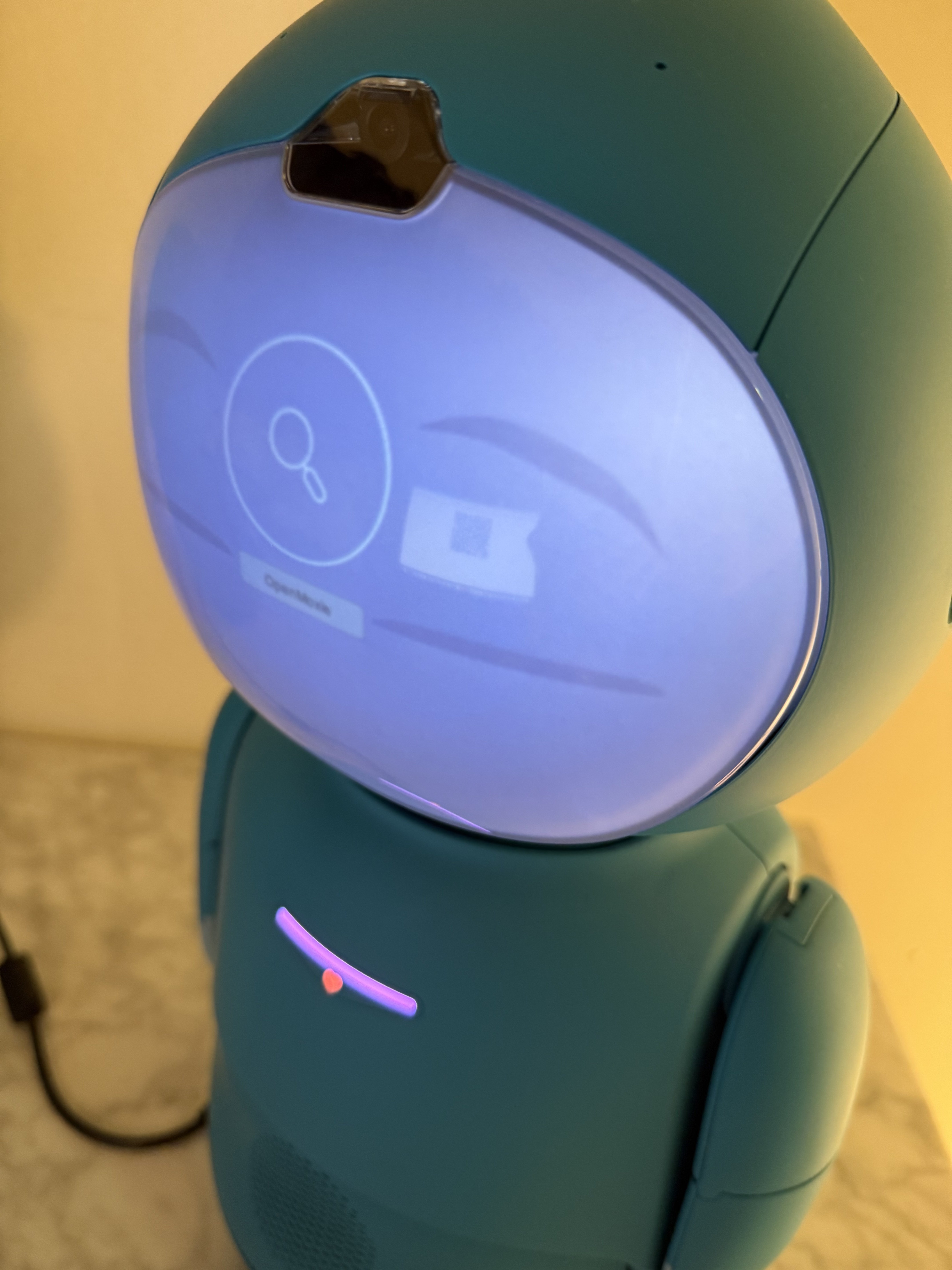 Moxie displaying magnifying glass in response to OpenMoxie QR code.