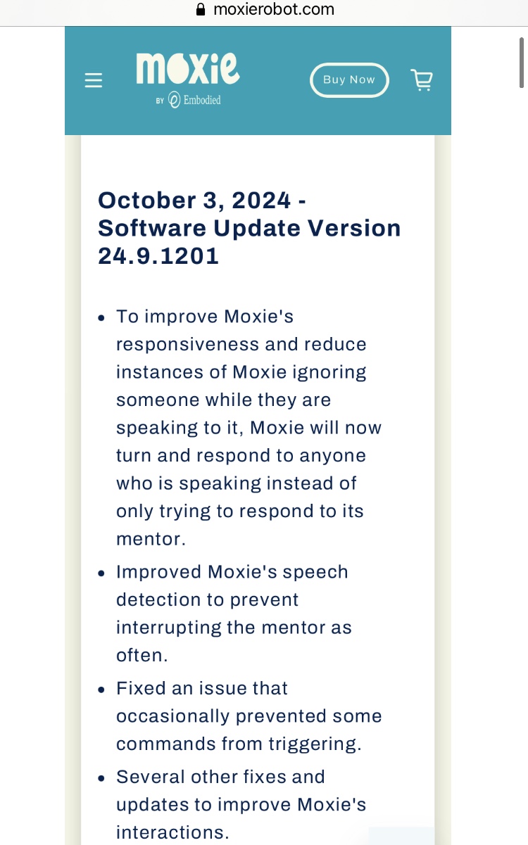 Moxie October 2024 Software Update