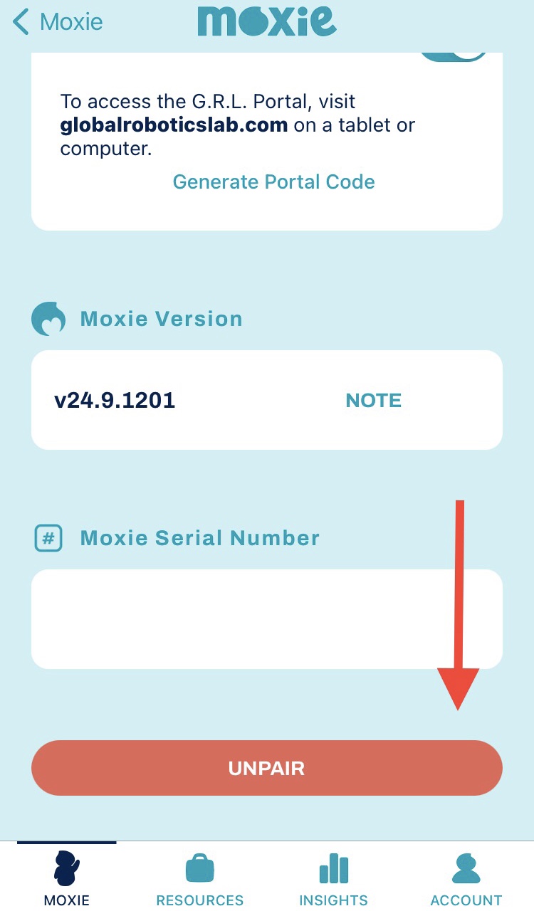 Moxie start over: Gear icon top right> Scroll down to unpair- risky!