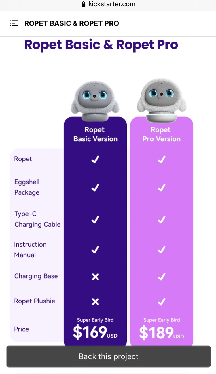 New Ropet Kickstarter pricing