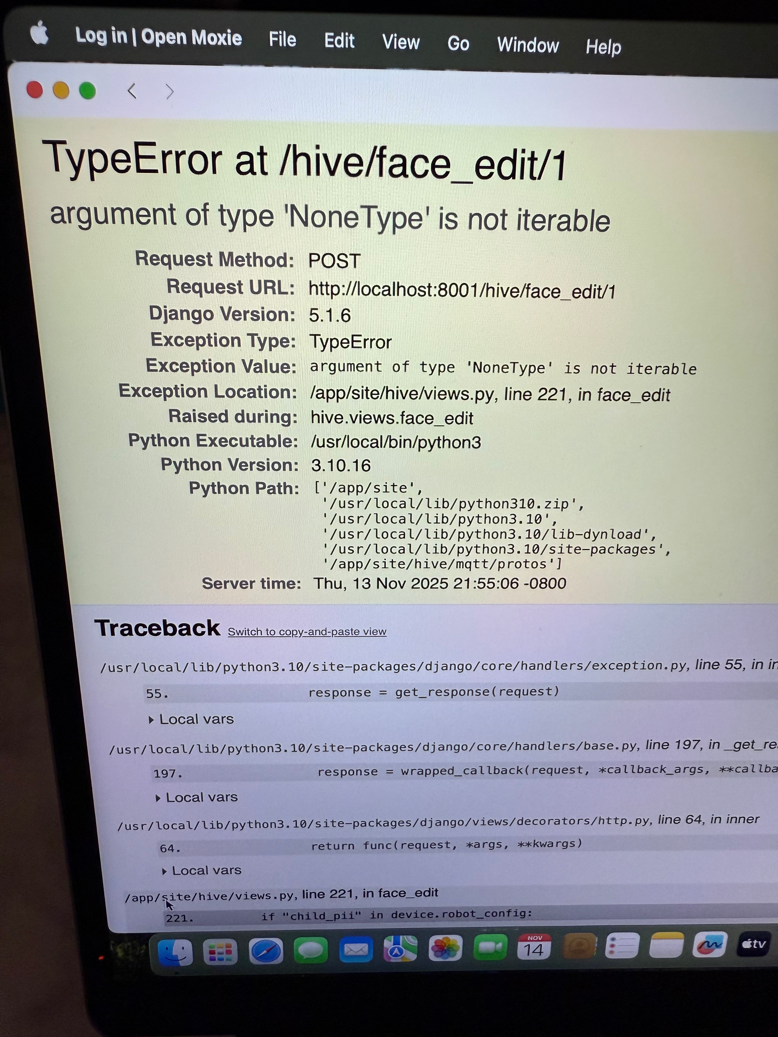 Open Moxie Face Editor Error.
