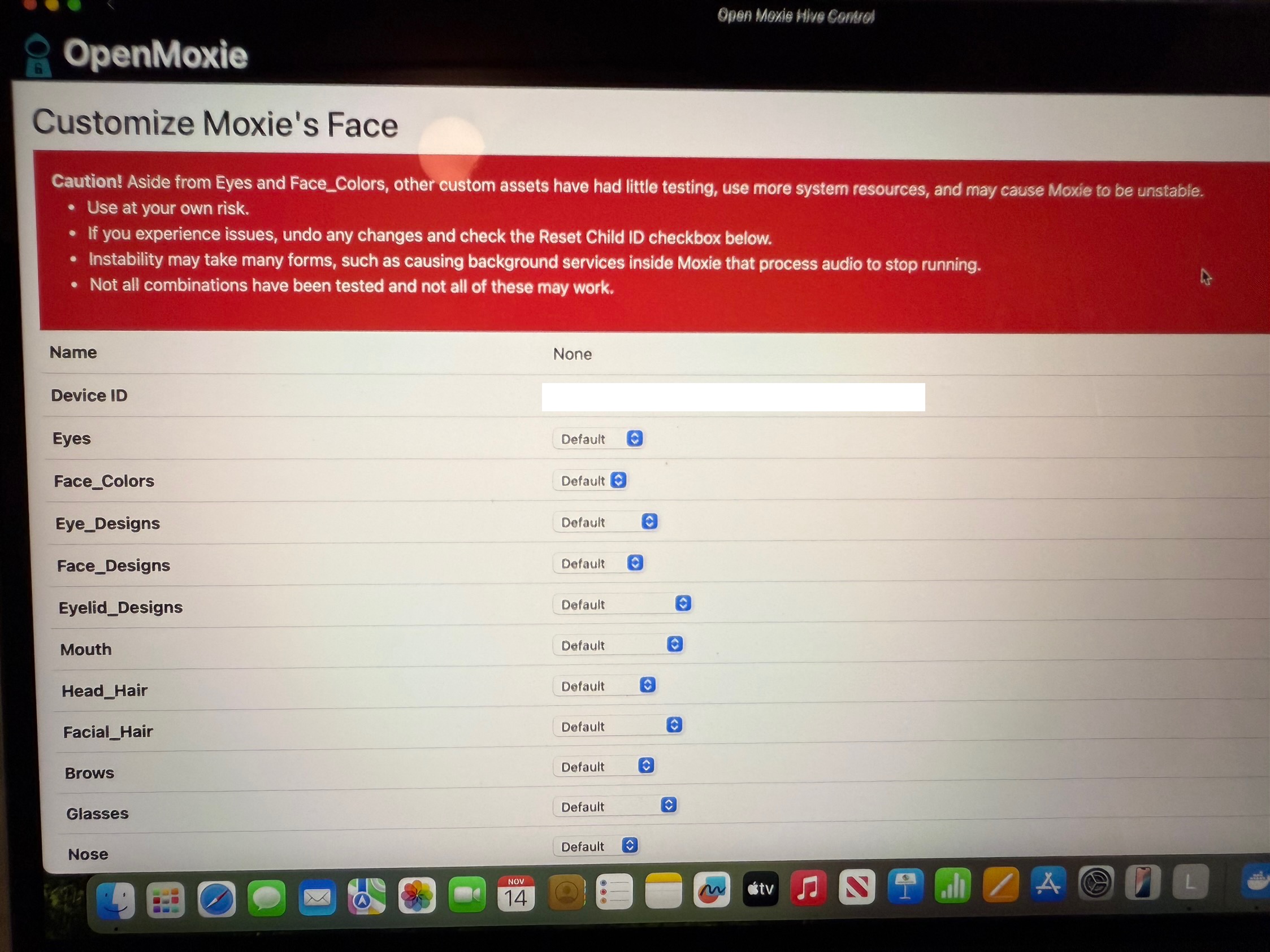 Open Moxie Face Editor Menu.