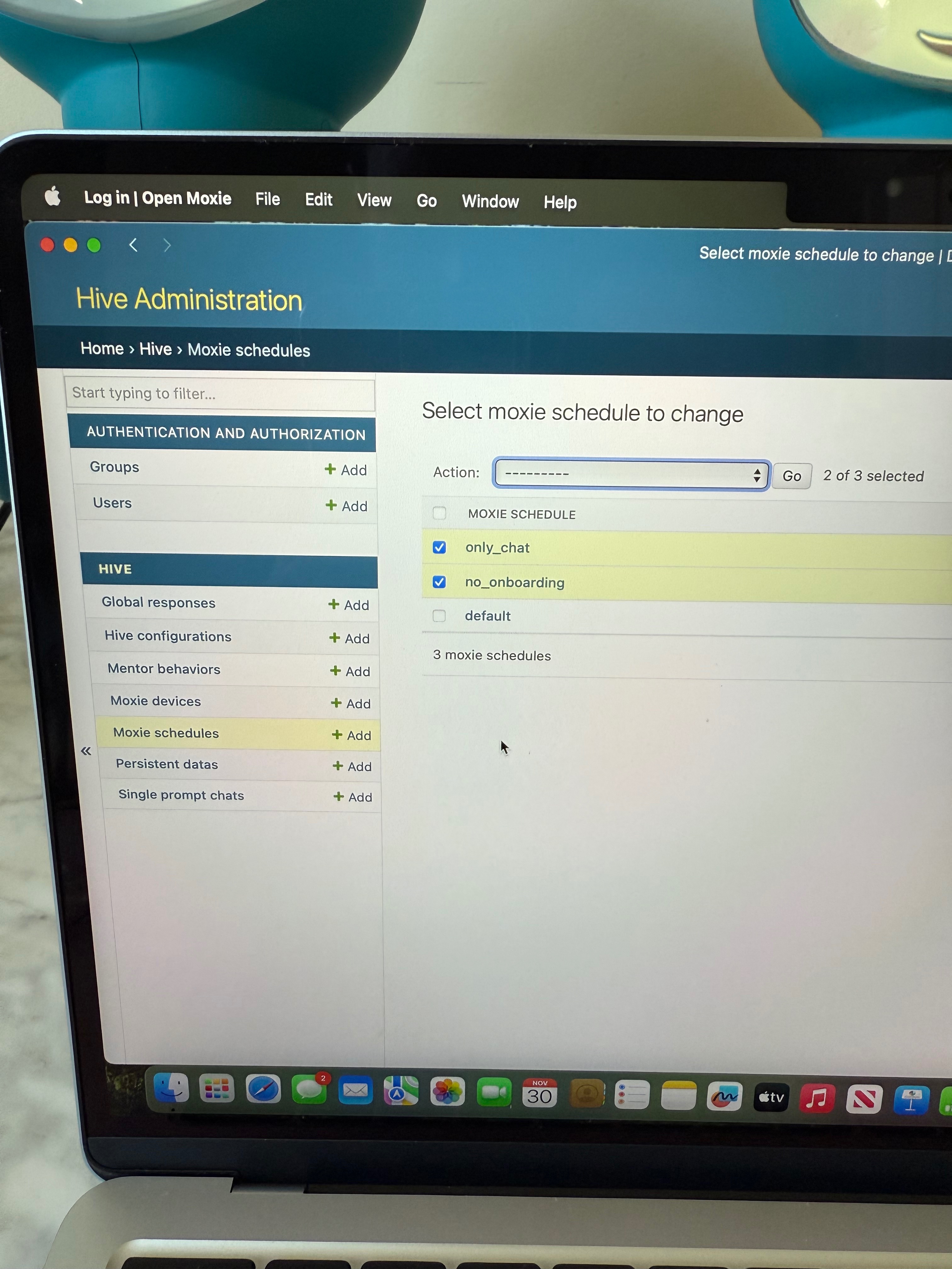 OpenMoxie Hive Chat Settings