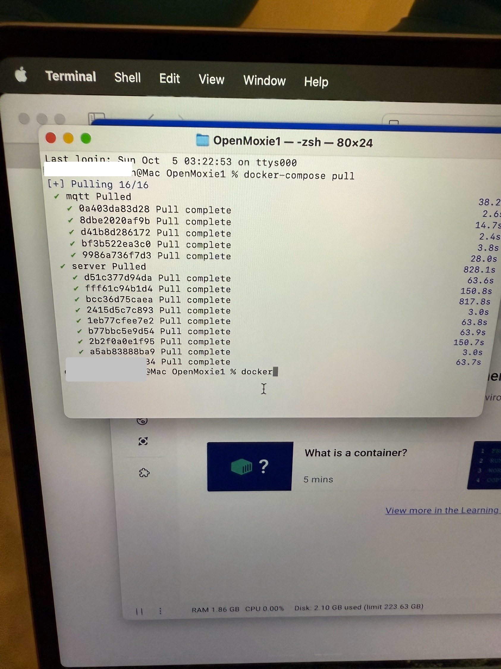 OpenMoxie terminal on Mac.