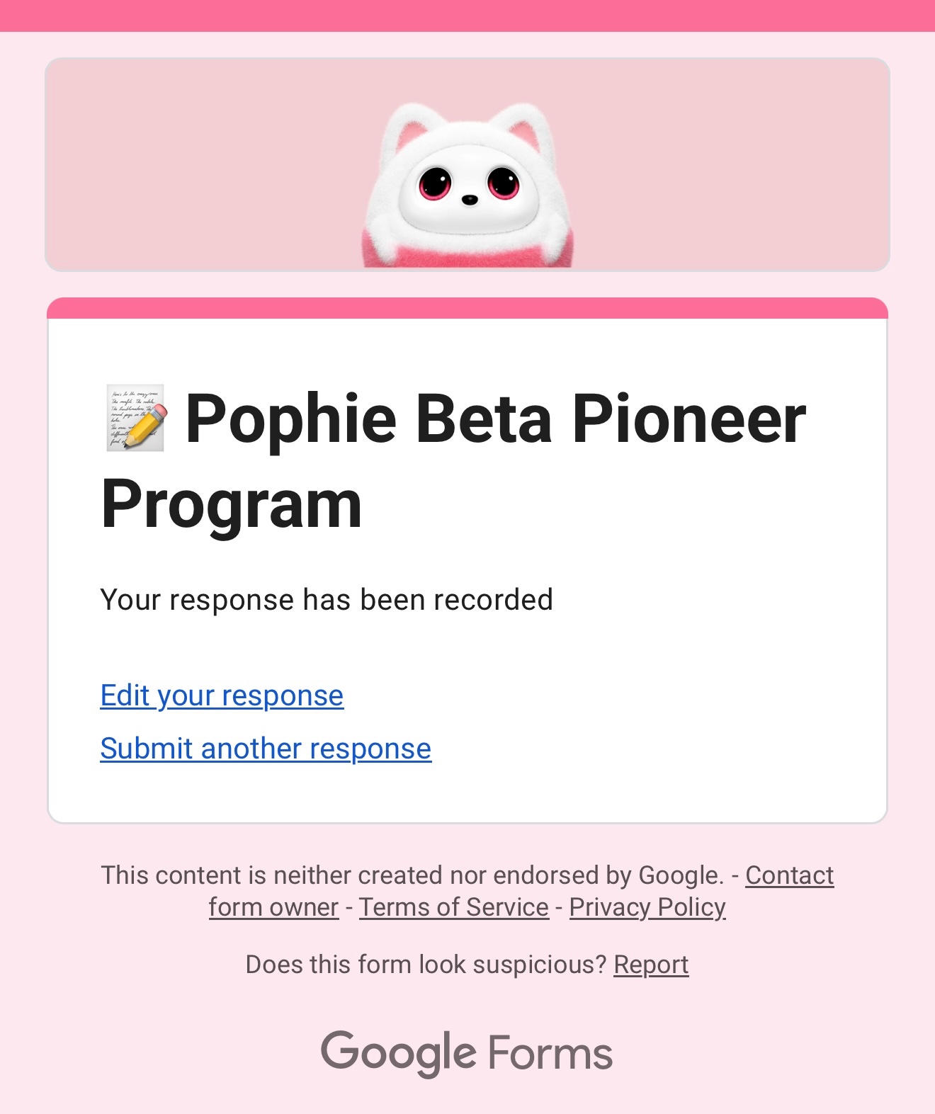Pophie beta testing application.