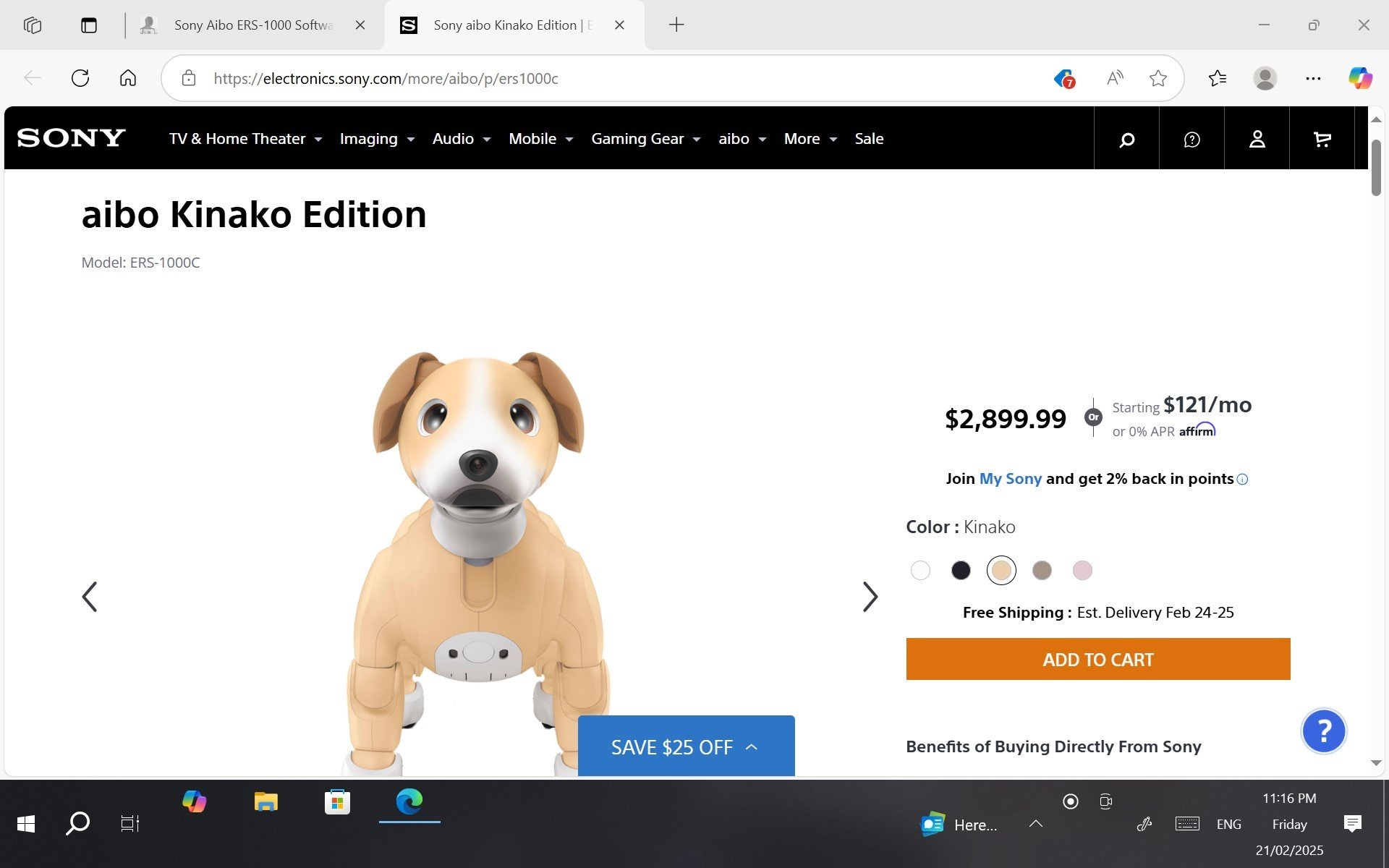 Sony Aibo ERS-1000 Kinako Edition US Release February 2025